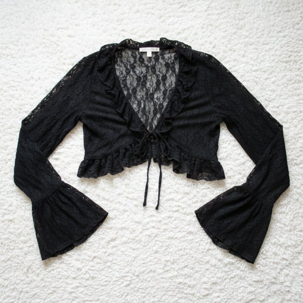 Thirty/Thirty Black Lace Bolero Shrug Flare Sleeve Whimsigoth Fairy Grunge Large - Picture 4 of 7
